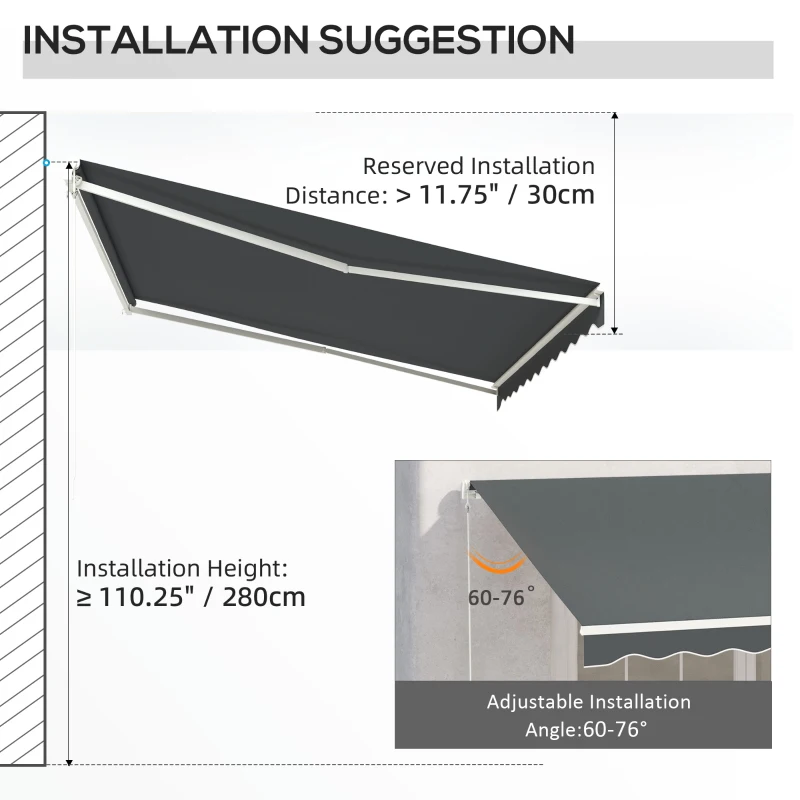 Outsunny 13' x 10' Electric Awning, Retractable Awning Sun Shade Shelter with Remote Controller, Manual Crank Handle and Aluminum Frame, for Deck, Balcony, Yard, Grey
