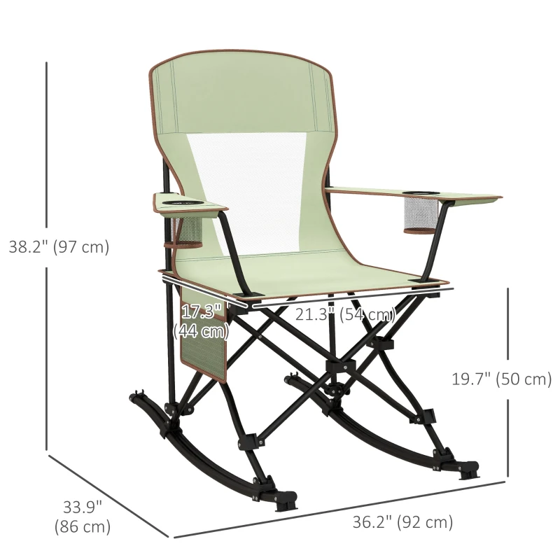 Outsunny Camping Folding Chair Portable Rocking Chair w/ Armrest & Cup Holder Compact and Sturdy in a Bag for Outdoor, Beach, Picnic, Hiking, Travel, Green