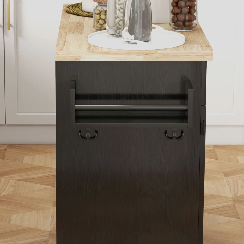 HOMCOM Farmhouse Rolling Island with Wheels for Kitchen, Wood Breakfast Bar Kitchen Island on Rollers, Drawer and Doors, Black