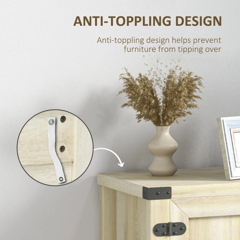 HOMCOM Farmhouse Kitchen Storage Cabinet, Free Standing Sideboard Console Table with Barn Doors, Bottom Shelf, Oak