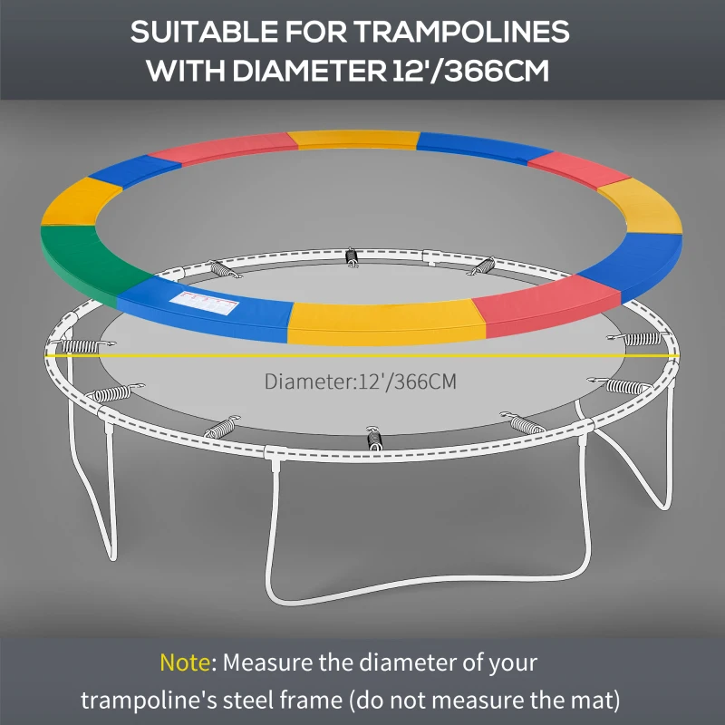 HOMCOM 12ft Trampoline Spring Cover, Plastic Trampoline Replacement Pad Gym Bounce Jump Cover EPE Foam Safety Guard Padding Outdoor, Colorful