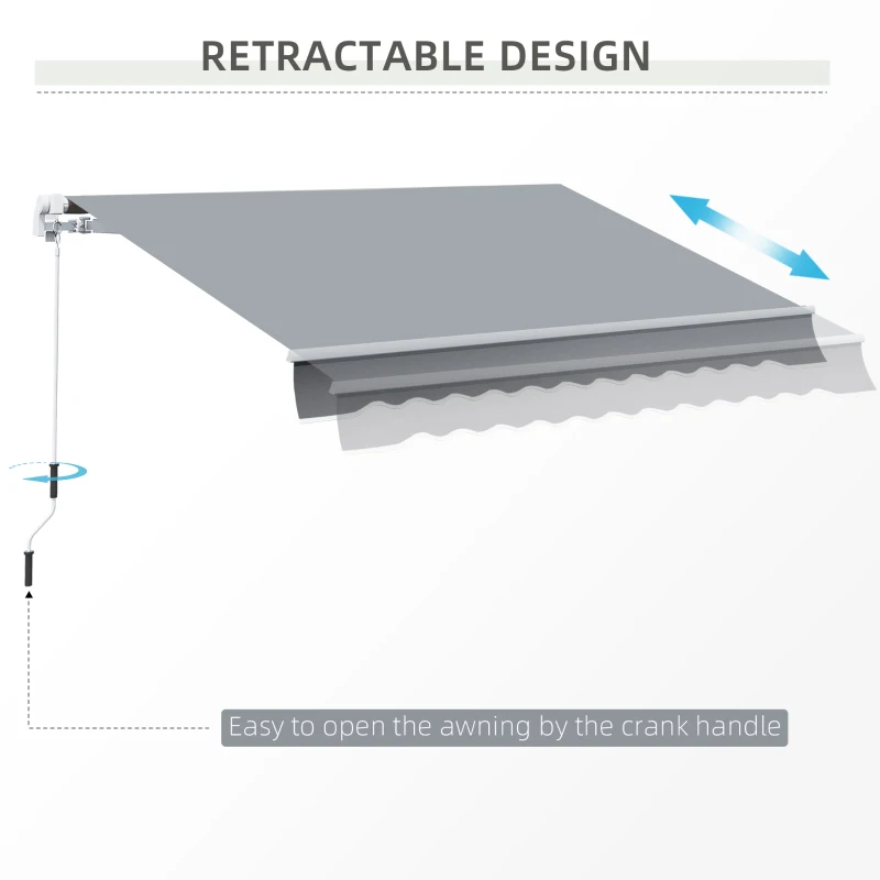 Outsunny 10x8ft Patio Awning Manual Retractable Sun Shade Aluminum Frame Grey