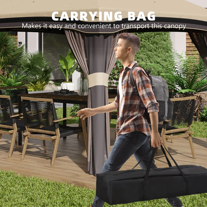 Outsunny 10' x 10' Pop Up Canopy with Netting, Foldable Tents for Parties, Height Adjustable, with Storage Bag for Outdoor, Garden, Patio, Beige