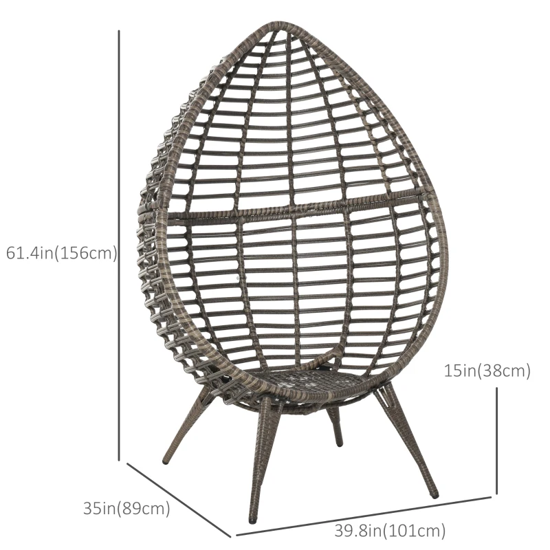 Outsunny Outdoor/Indoor Rattan Chair with Soft Cushion, Wicker Egg Lounge Chair for Backyard Garden Balcony Lawn, Light Grey