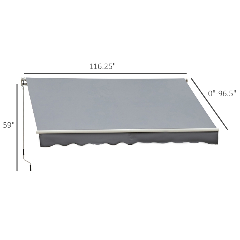 Outsunny 10x8ft Patio Awning Manual Retractable Sun Shade Aluminum Frame Grey