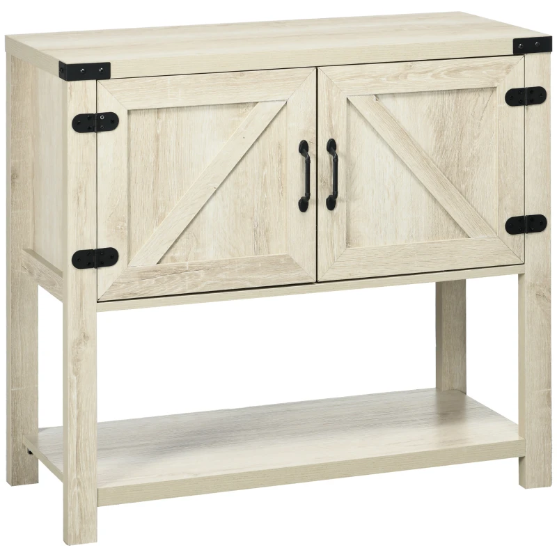 HOMCOM Farmhouse Kitchen Storage Cabinet, Free Standing Sideboard Console Table with Barn Doors, Bottom Shelf, Oak
