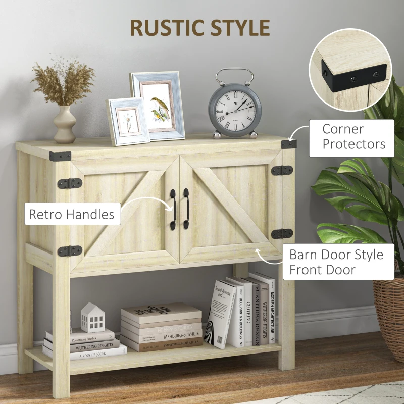 HOMCOM Farmhouse Kitchen Storage Cabinet, Free Standing Sideboard Console Table with Barn Doors, Bottom Shelf, Oak