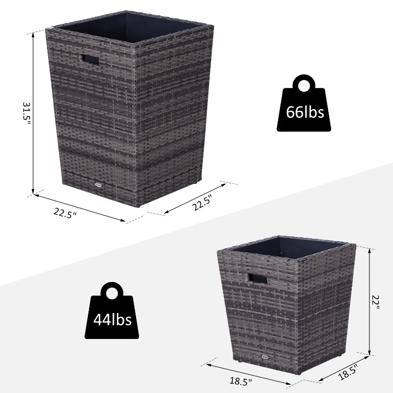 Outsunny Square PE Rattan FlowerPot Two Piece for Indoor or Outdoor Plants