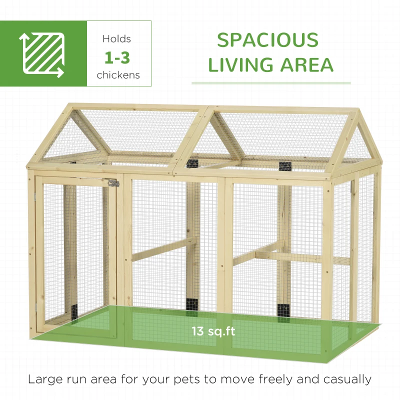 PawHut Wooden Chicken Coop Run, Combinable Design with Perches, Natural - Spacious & Secure Outdoor Area for Hens