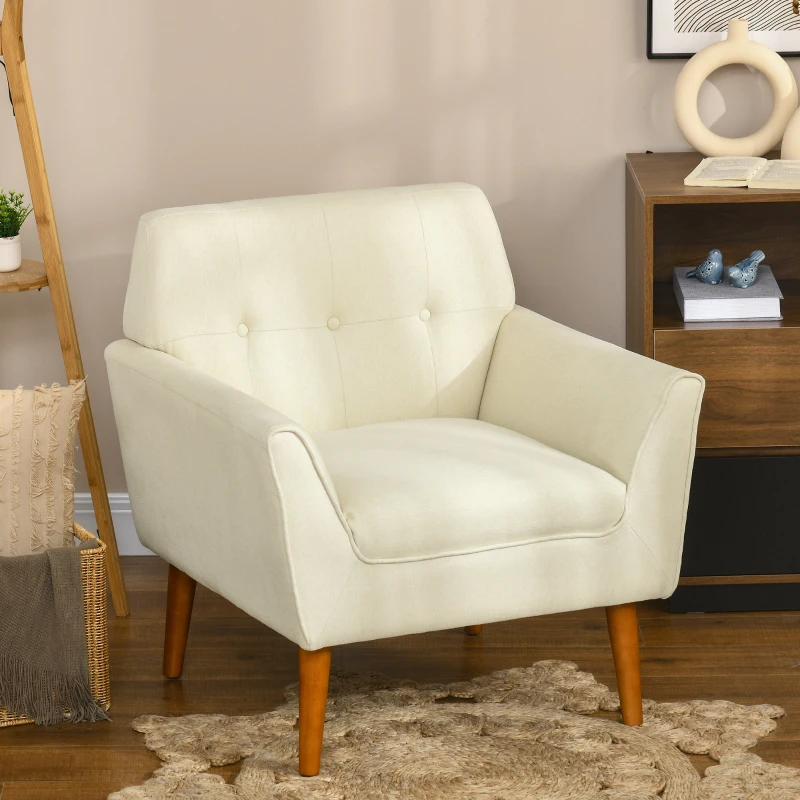 HOMCOM Traditional Living Room Chair, Armchair with Button Tufted Polygonal Straight Back, Single Sofa with Thick Padding, Beige