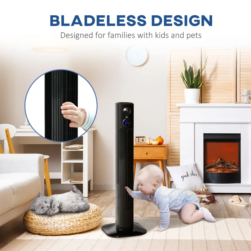 HOMCOM 38" Tower Fan for Bedroom Cooling, Standing Floor Fan with Aroma Diffuser, 70° Oscillating, 12 Hour Timer, LED Sensor Panel, and Remote Control, Black