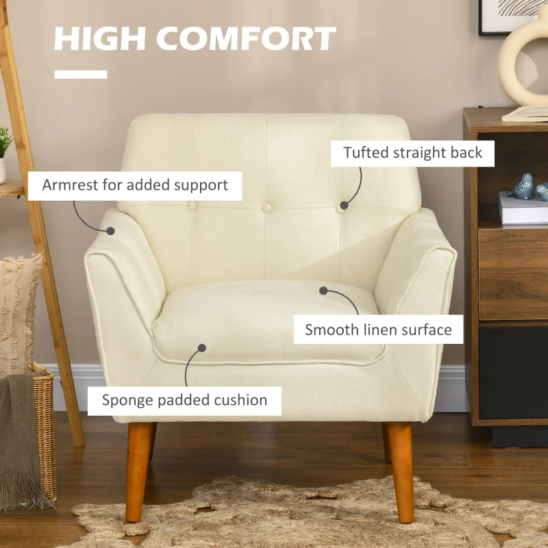 HOMCOM Traditional Living Room Chair, Armchair with Button Tufted Polygonal Straight Back, Single Sofa with Thick Padding, Beige