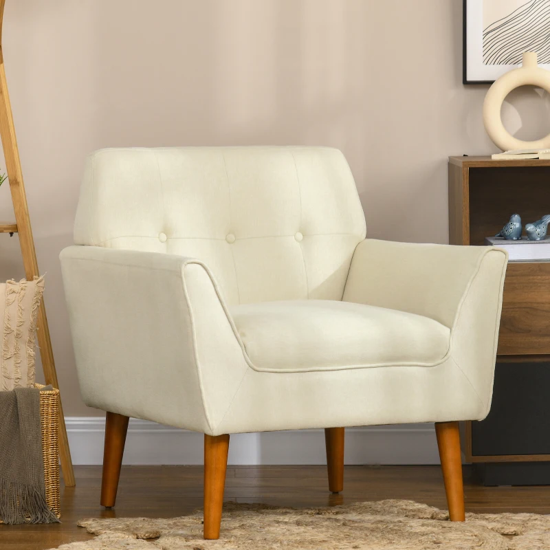 HOMCOM Traditional Living Room Chair, Armchair with Button Tufted Polygonal Straight Back, Single Sofa with Thick Padding, Beige