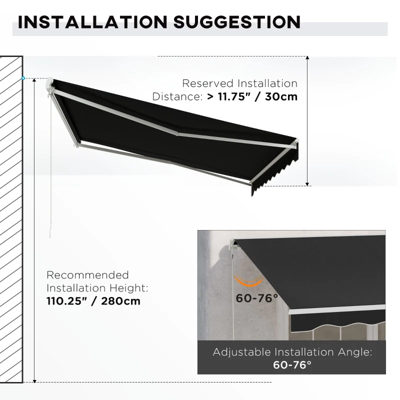 Outsunny 12' x 10' Electric Awning, Retractable Awning, UV Protection Sun Shade Shelter with Remote Controller and Manual Crank Handle for Deck, Balcony, Yard, Black(m-6)