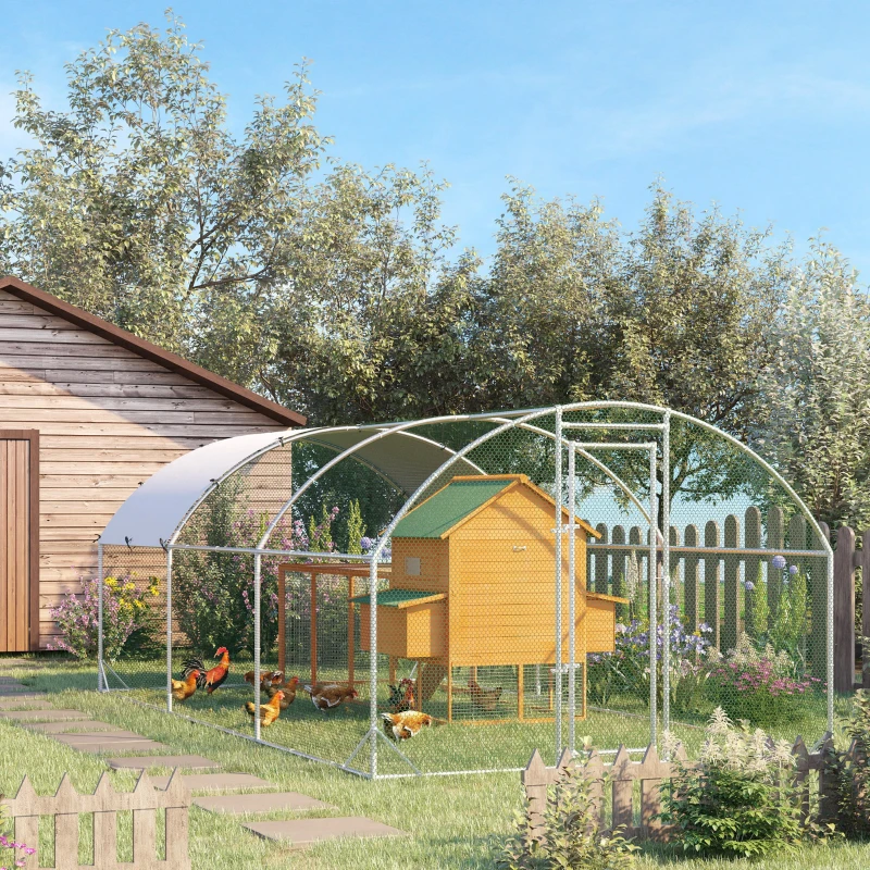 PawHut Large Chicken Coop Metal Chicken Run with Waterproof and Anti-UV Cover, Dome Shaped Walk-in Fence Cage Hen House for Outdoor and Yard Farm Use, 1" Tube Diameter, 9.2' x 18.7' x 6.5'(m-2)