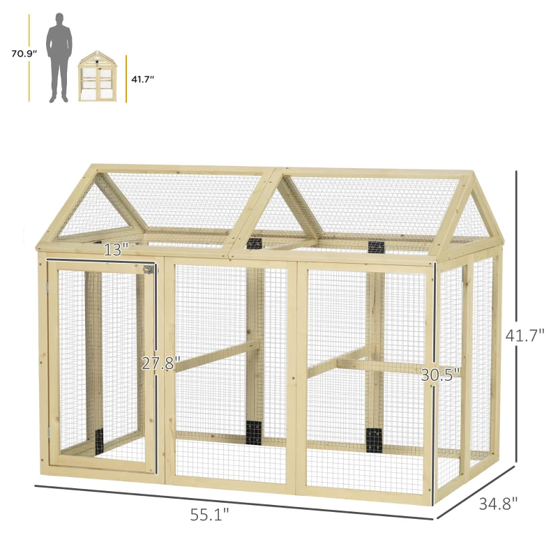 PawHut Wooden Chicken Coop Run, Combinable Design with Perches, Natural - Spacious & Secure Outdoor Area for Hens