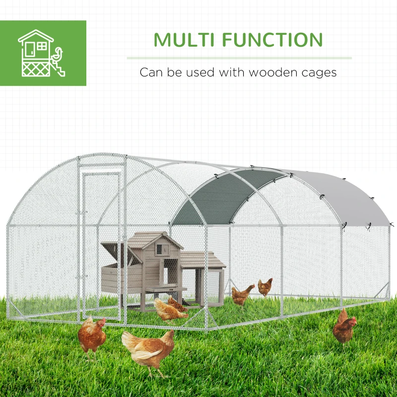 PawHut Large Chicken Coop Metal Chicken Run with Waterproof and Anti-UV Cover, Dome Shaped Walk-in Fence Cage Hen House for Outdoor and Yard Farm Use, 1" Tube Diameter, 9.2' x 18.7' x 6.5'(m-5)