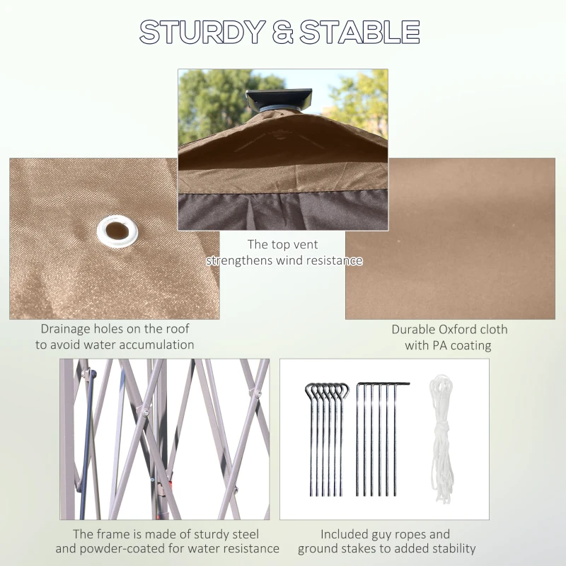 Outsunny 11' x 13' Pop up Gazebo with Netting & Solar LED Lights, Instant Portable Gazebo Shelter, Hexagonal Outdoor Canopy Tent Screen House Room with Carry Bag, Beige