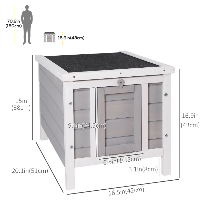 PawHut Wooden Rabbit Hutch Bunny Cage Outdoor Cat House Guinea Pig Cage Duck Shelter, Indoor Outdoor Use, 20"x16.5"x17", Grey