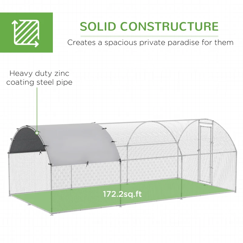 PawHut Large Chicken Coop Metal Chicken Run with Waterproof and Anti-UV Cover, Dome Shaped Walk-in Fence Cage Hen House for Outdoor and Yard Farm Use, 1" Tube Diameter, 9.2' x 18.7' x 6.5'(m-6)