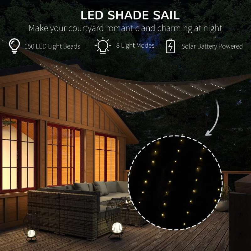 Outsunny 12' x 12' x 12' Triangle Sun Shade Sail with Led Lights, 90% UV Block Outdoor Shade Cloth Sunscreen Canopy for Lawn Patio Garden Yard,