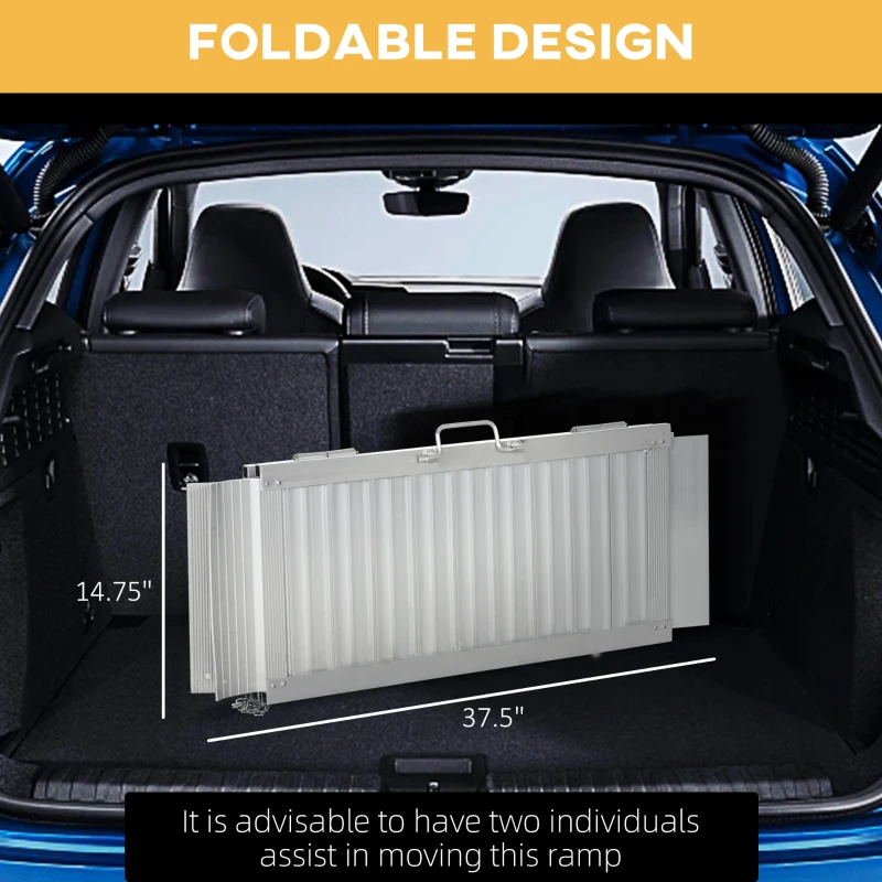 HOMCOM 3' Portable Wheelchair Ramp Aluminum Threshold with Carry Handle, Silver, Enhances Accessibility for Homes & Businesses