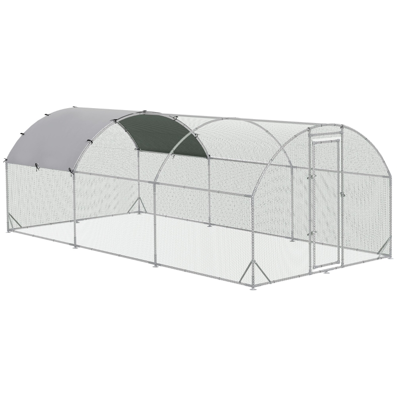 PawHut Galvanized Large Metal Chicken Coop Walk-in Enclosure