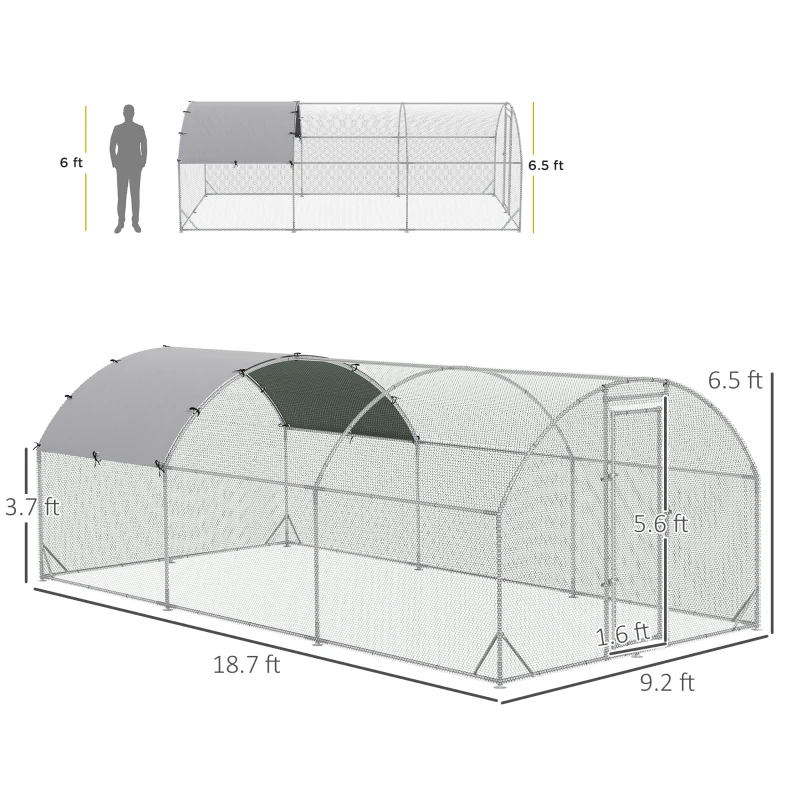 PawHut Large Chicken Coop Metal Chicken Run with Waterproof and Anti-UV Cover, Dome Shaped Walk-in Fence Cage Hen House for Outdoor and Yard Farm Use, 1" Tube Diameter, 9.2' x 18.7' x 6.5'(m-3)