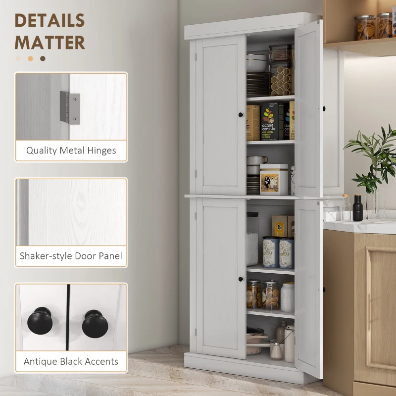 HOMCOM 72" Kitchen Cabinet, Pantry Storage Cabinet with Doors and Shelves, Freestanding Food Pantry Cabinet, White Wood Grain