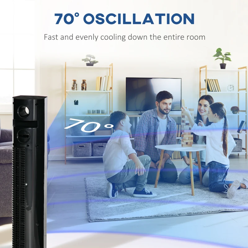 HOMCOM 38" Tower Fan for Bedroom Cooling, Standing Floor Fan with Aroma Diffuser, 70° Oscillating, 12 Hour Timer, LED Sensor Panel, and Remote Control, Black