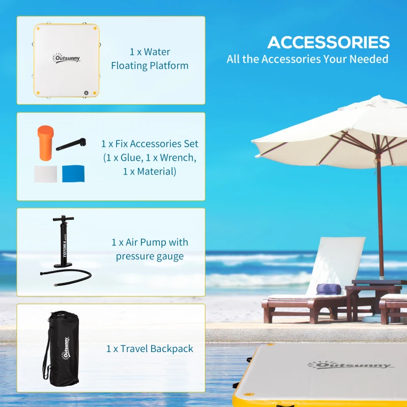 Outsunny 6.5' x 6' Inflatable Floating Dock, Up to 5 People, Yellow