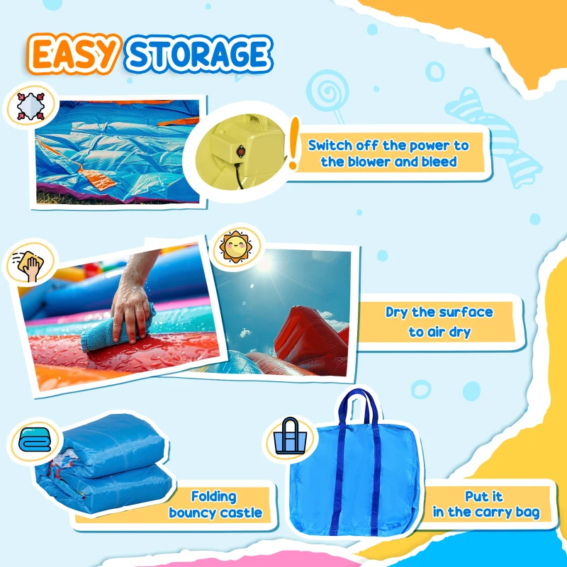 Outsunny 5-in-1 Inflatable Water Slide, Rocket Themed Kids Castle Bounce House with Slide, Pool, Water Cannon, Basket, Climbing Wall Includes Carry Bag, Repair Patches, 750W Air Blower