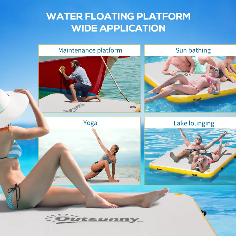 Outsunny 6.5' x 6' Inflatable Floating Dock, Up to 5 People, Yellow
