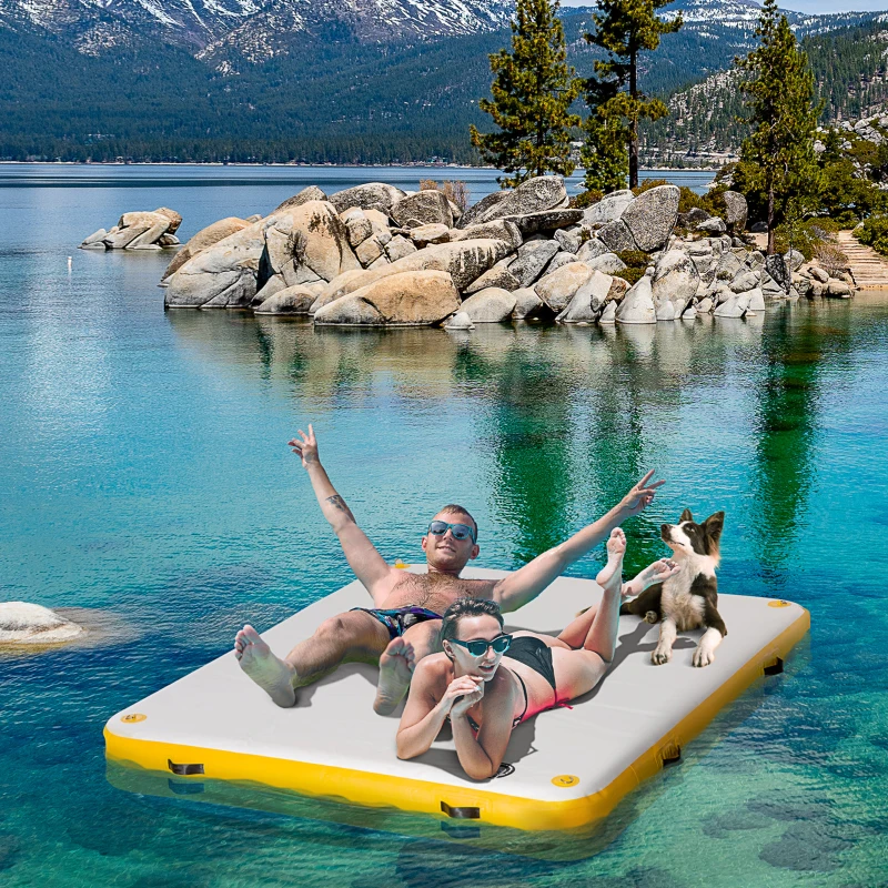 Outsunny 6.5' x 6' Inflatable Floating Dock, Up to 5 People, Yellow