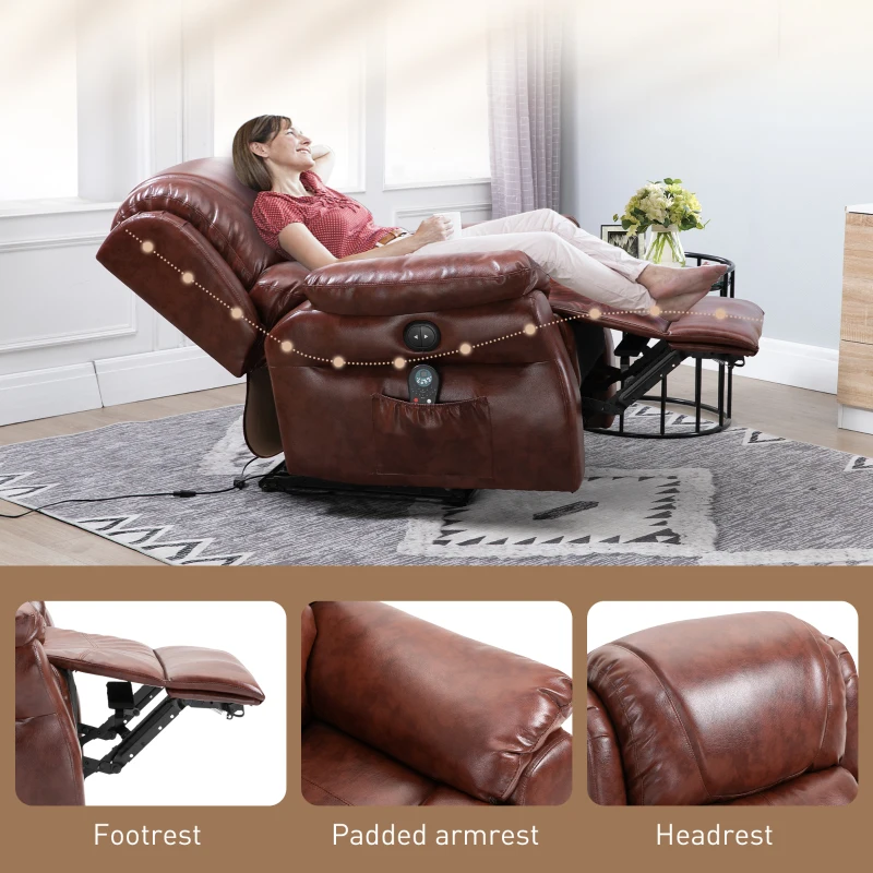 HOMCOM Vibration Massage Recliner Chair for Living Room with Heat,   Single Sofa, PU Leather Power Reclining Chair, Home Theater Seating with Footrest, Brown
