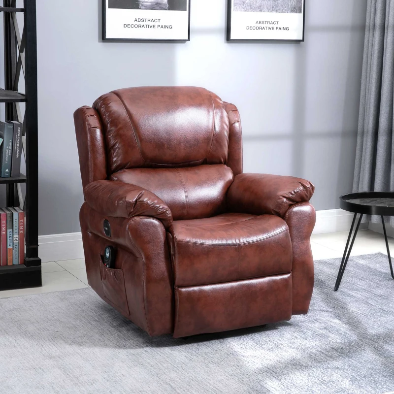 HOMCOM Vibration Massage Recliner Chair for Living Room with Heat,   Single Sofa, PU Leather Power Reclining Chair, Home Theater Seating with Footrest, Brown