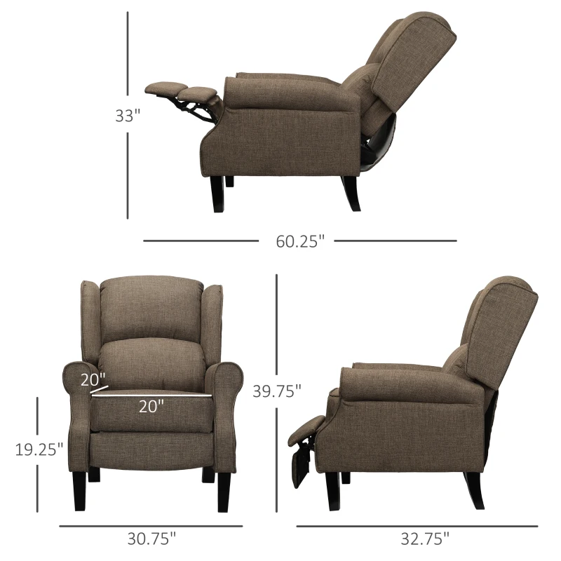 HOMCOM Vibration Massage Recliner Chair for Living Room with Heat,  Wingback Single Sofa, Modern Linen Fabric Push Back Reclining Chair with Footrest, Side Pocket, Brown
