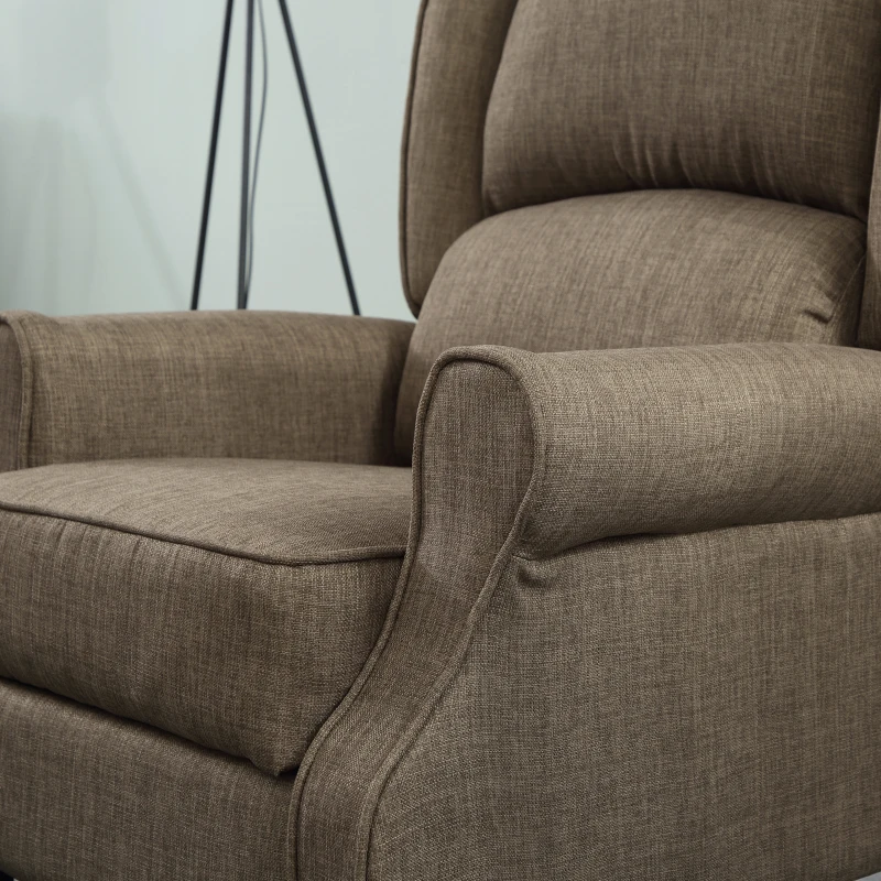 HOMCOM Vibration Massage Recliner Chair for Living Room with Heat,  Wingback Single Sofa, Modern Linen Fabric Push Back Reclining Chair with Footrest, Side Pocket, Brown