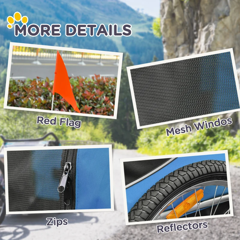 Aosom Dog Bike, Trailer Foldable Pet Cart, Bicycle Wagon, Cargo Carrier Attachment for Travelling w/ Safety Anchor, Blue