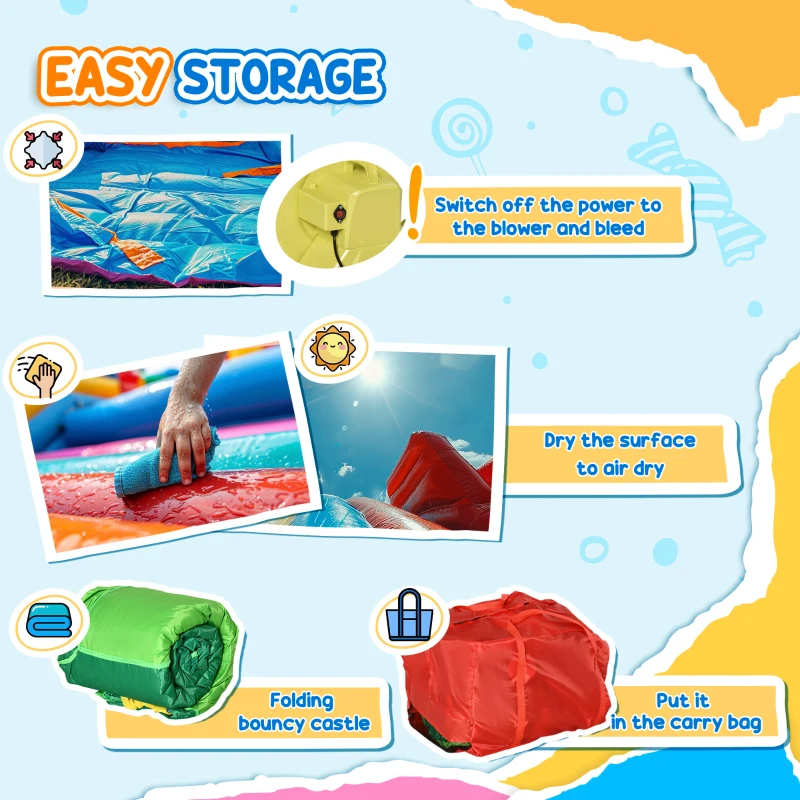 Outsunny 5-in-1 Kids Inflatable Bounce House Jumping Castle with Slide, Climbing Wall, Trampoline, & Water Pool Area, Water Cannon, Sea Balls, Air Blower