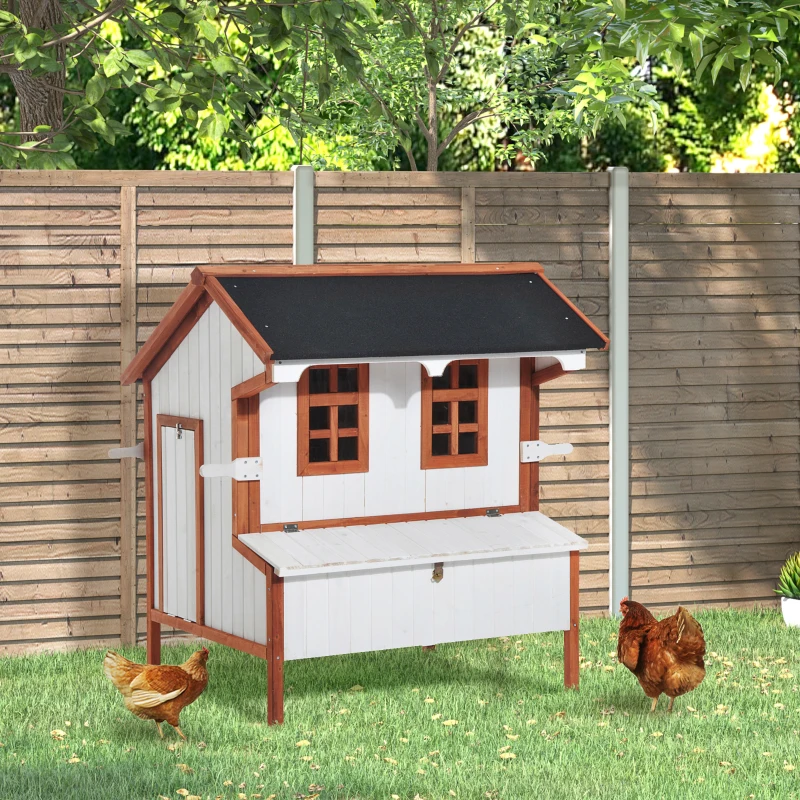 PawHut 43" Chicken Coop Wooden Chicken House Rabbit Hutch Raised Poultry Cage Portable Hen Pen Backyard With Nesting Box And Handles