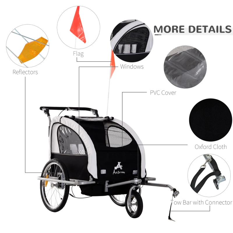 Aosom Elite 360 Swivel Bike Trailer for Kids Double Child Two-Wheel Bicycle Cargo Trailer With 2 Security Harnesses, White