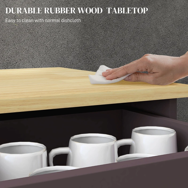 HOMCOM Kitchen Storage Cabinet, Sideboard Floor Cupboard with Solid Wood Top, Adjustable Shelf, and 2 Drawers, Coffee