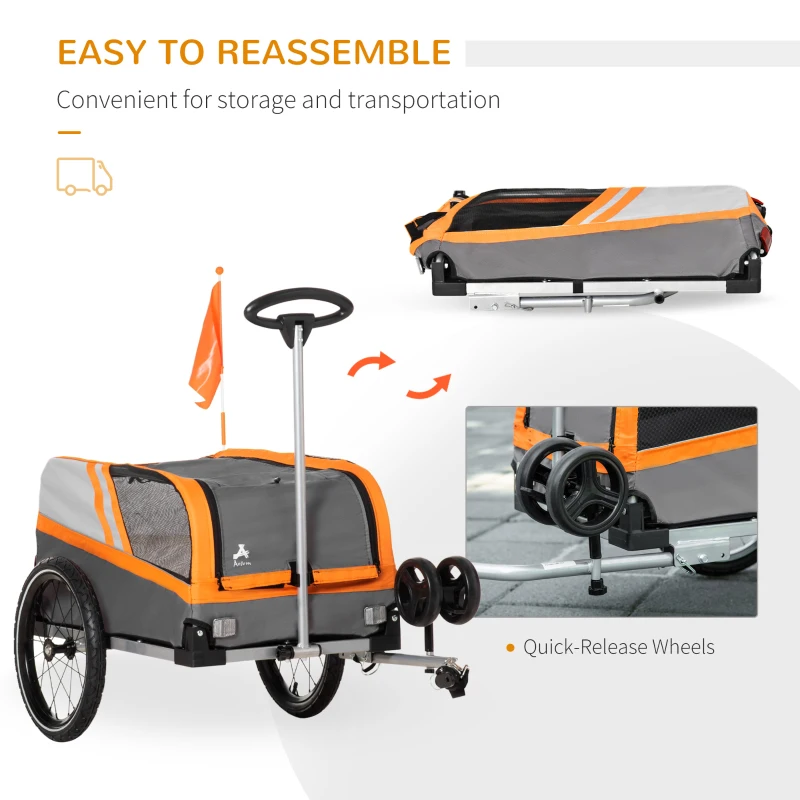Aosom Dog Bike Trailer 2-in-1 Travel Dog Stroller, Bike Cargo Trailer, Small Pet Bicycle Cart Carrier with Universal Coupler, Safety Leash, and Easy Fold Design, Orange