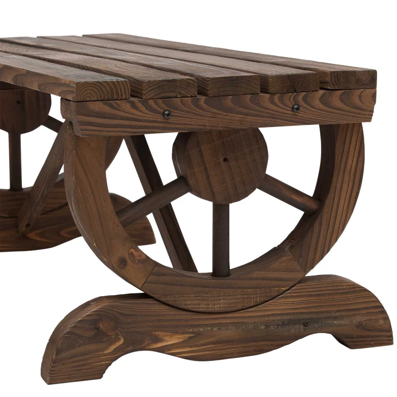 Outsunny 2-Person Outdoor Garden Bench, Rustic Wood Design with Wagon Wheel Armrests, Ideal for Patio, Garden, Brown