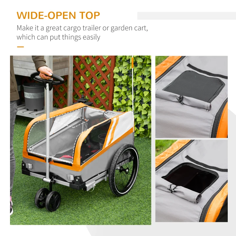 Aosom Dog Bike Trailer 2-in-1 Travel Dog Stroller, Bike Cargo Trailer, Small Pet Bicycle Cart Carrier with Universal Coupler, Safety Leash, and Easy Fold Design, Orange