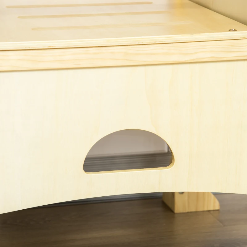 Qaba Kids Kitchen Helper Foldable Step Stool Toddler Kitchen Stool with Blackboard Lockable Handrail for 3-6 Years old Natural