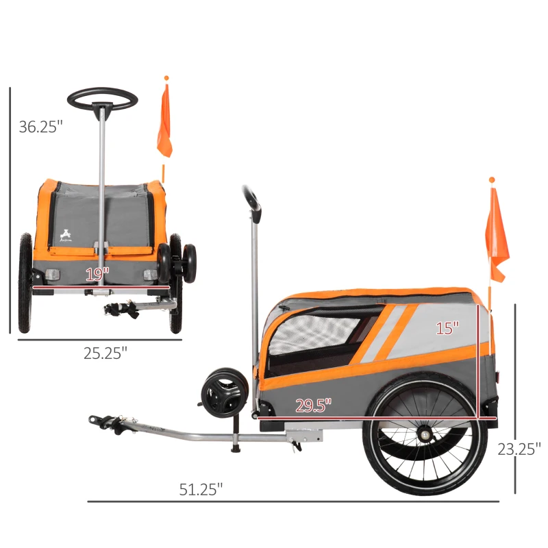 Aosom Dog Bike Trailer 2-in-1 Travel Dog Stroller, Bike Cargo Trailer, Small Pet Bicycle Cart Carrier with Universal Coupler, Safety Leash, and Easy Fold Design, Orange