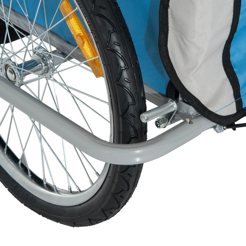 Aosom Elite Three-Wheel Bike Trailer for Kids Bicycle Cart for Two Children with 2 Security Harnesses & Storage, Blue