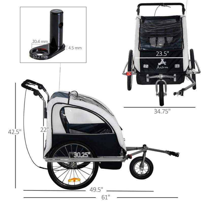 Aosom Elite 360 Swivel Bike Trailer for Kids Double Child Two-Wheel Bicycle Cargo Trailer With 2 Security Harnesses, White